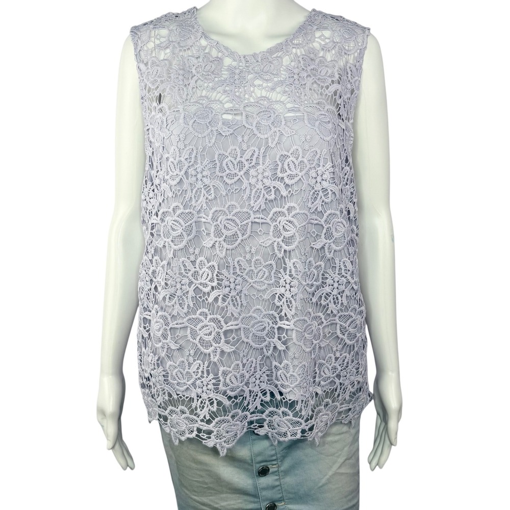 Nanette Lepore Lavender Lace Overlay Sleeveless Zipper Back Top Women's XL - Picture 2 of 6